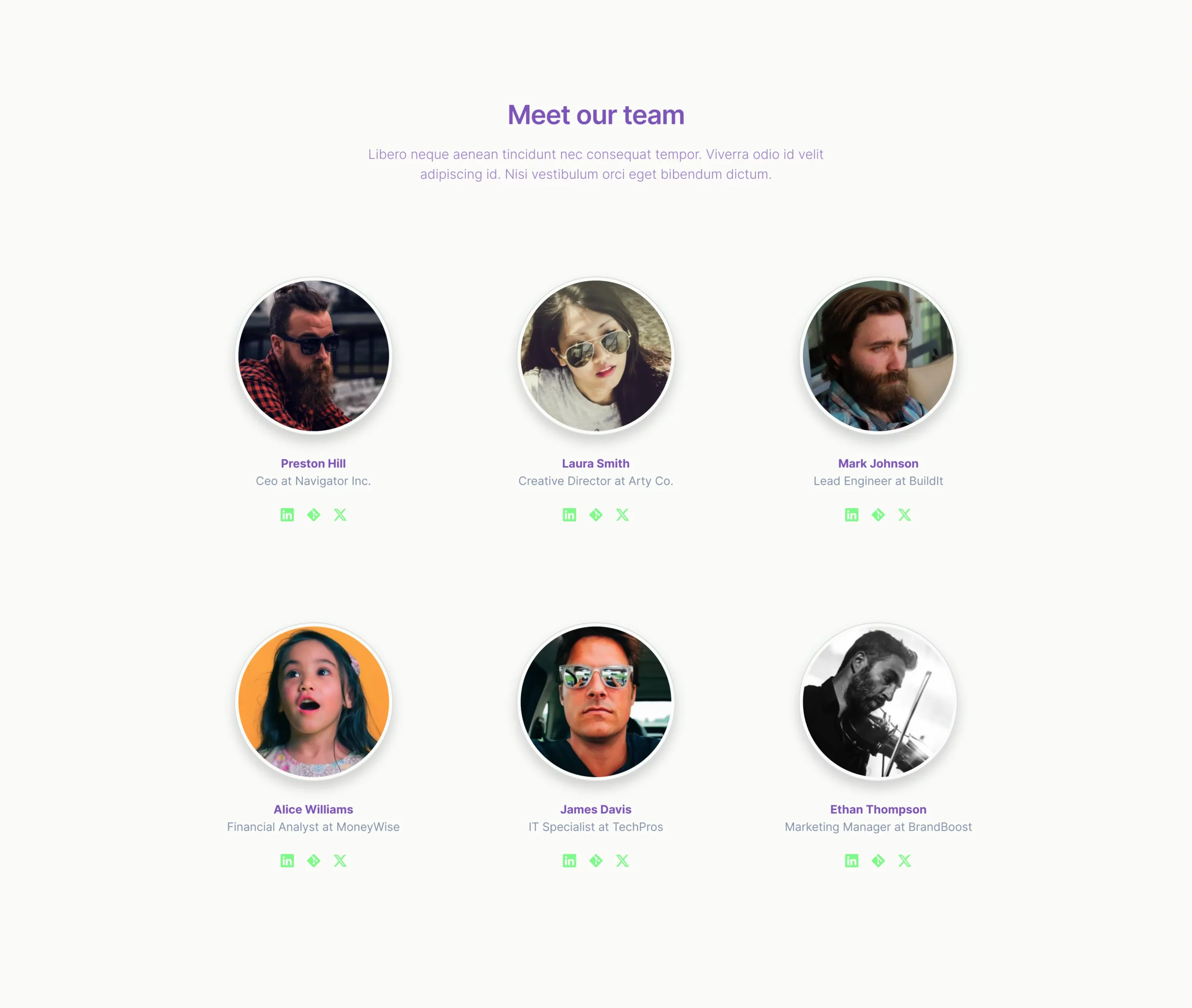 Grid with large round images Bootstrap 5 components