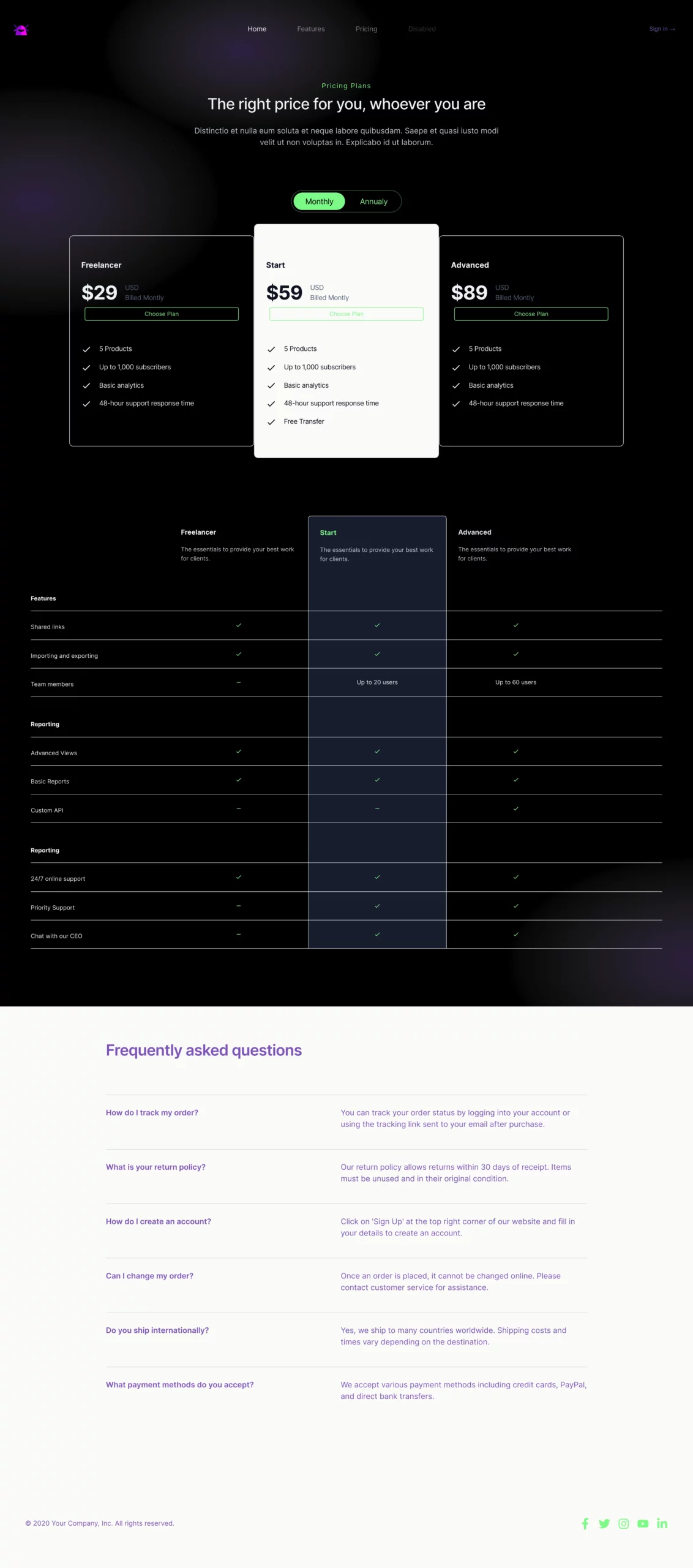 Pricing Page 2 Bootstrap 5 components