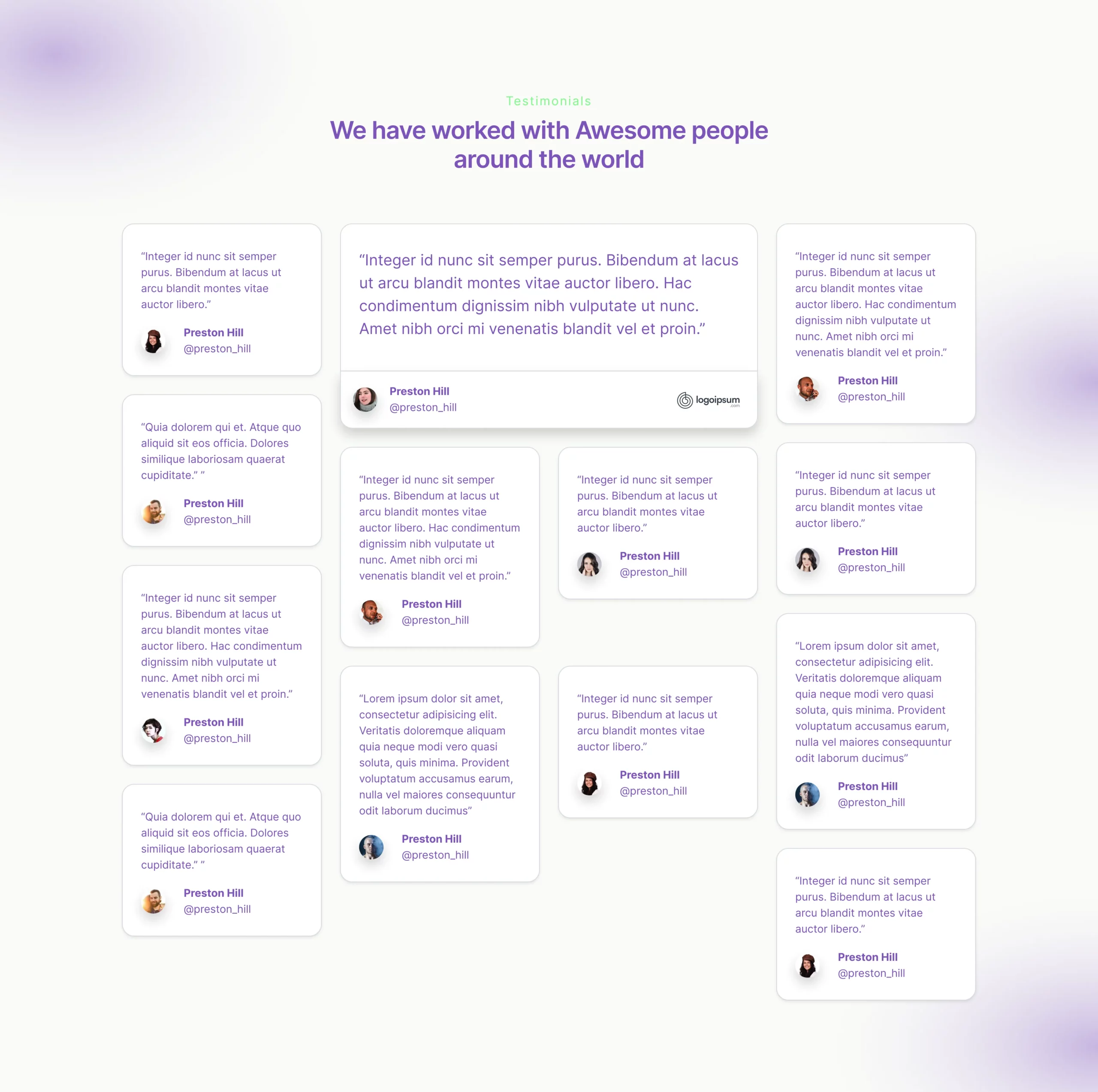 Testimonial Big One Grid Bootstrap 5 components
