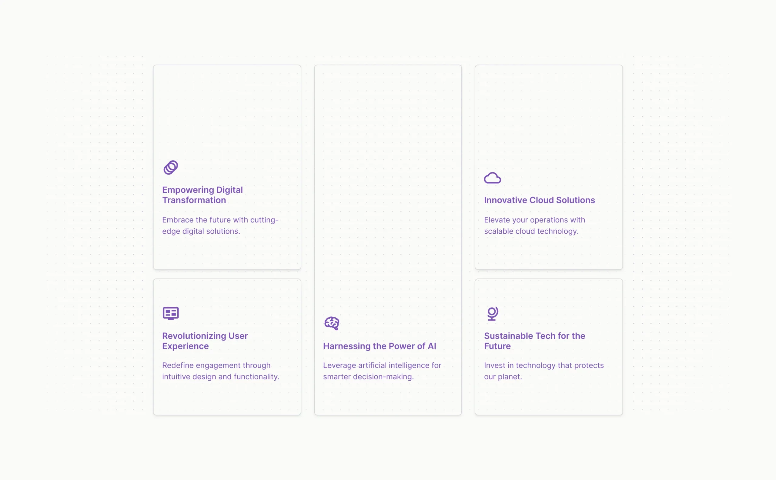 Bento Grid with 5 cards and hover effect Bootstrap 5 components