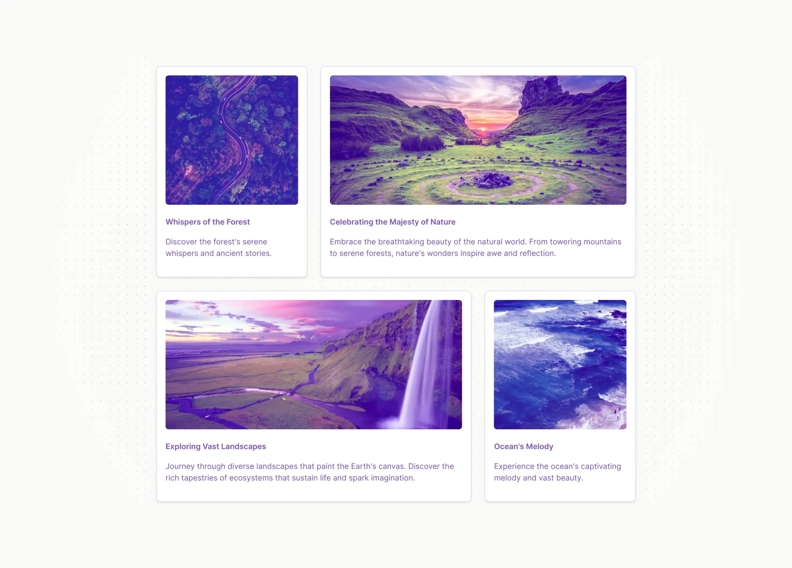 Bento Grid with 4 cards images and a modern dots background Bootstrap 5 components