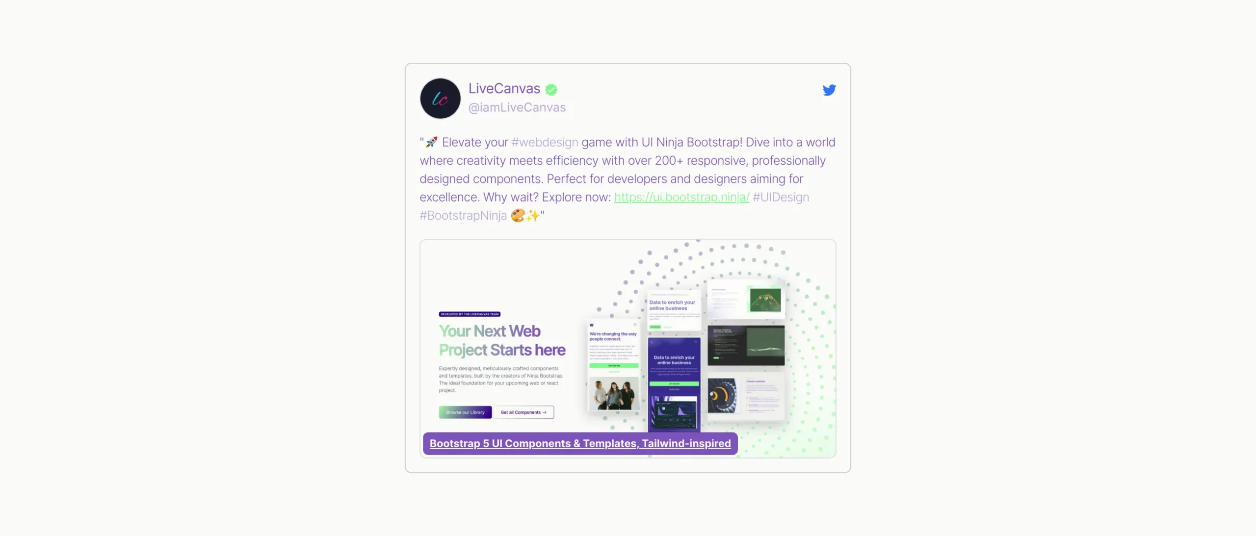 Tweet Card With Image and Link Bootstrap 5 components