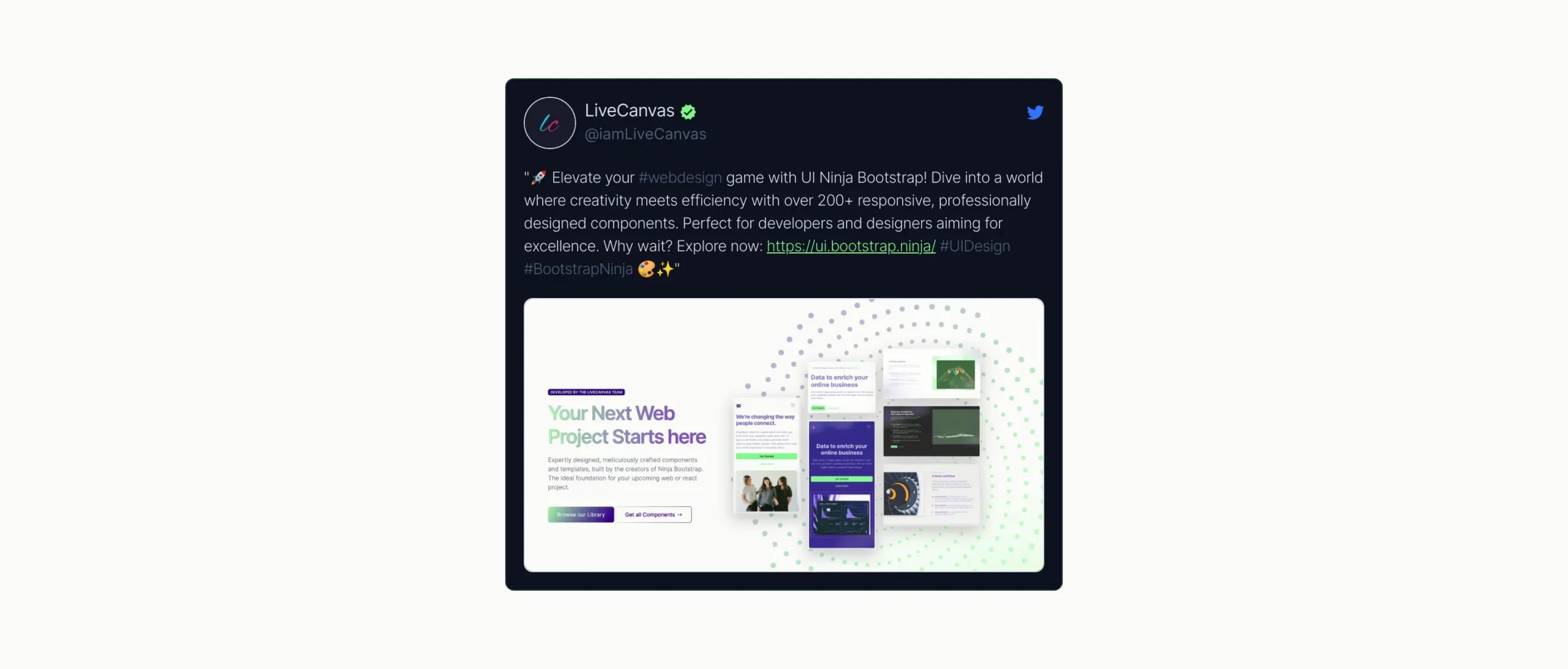Tweet Card With Image – Dark Slate Bootstrap 5 components