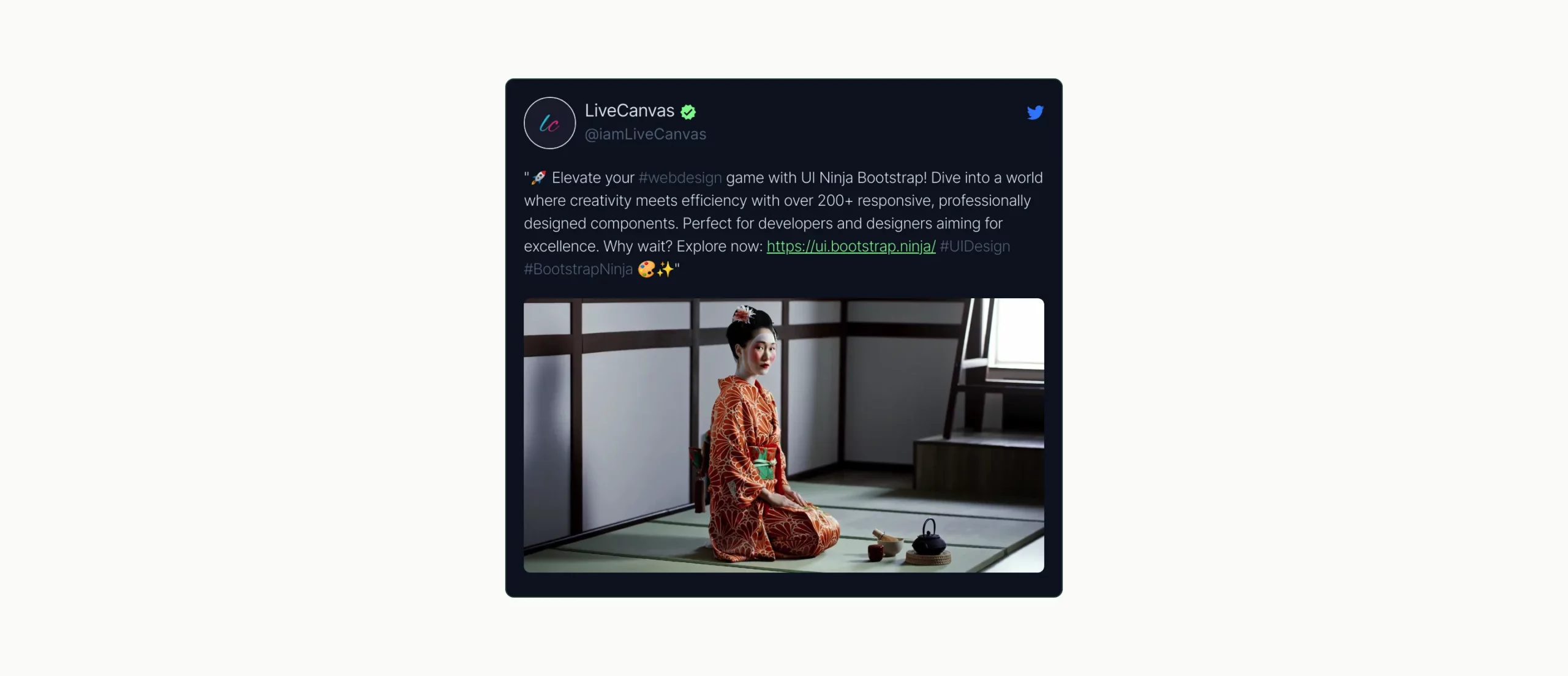 Tweet Card With Video Embed – Dark Slate Bootstrap 5 components
